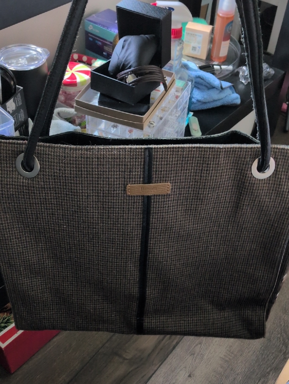 Hammitt Benjamin Tote in Edison Houndstooth & Leather